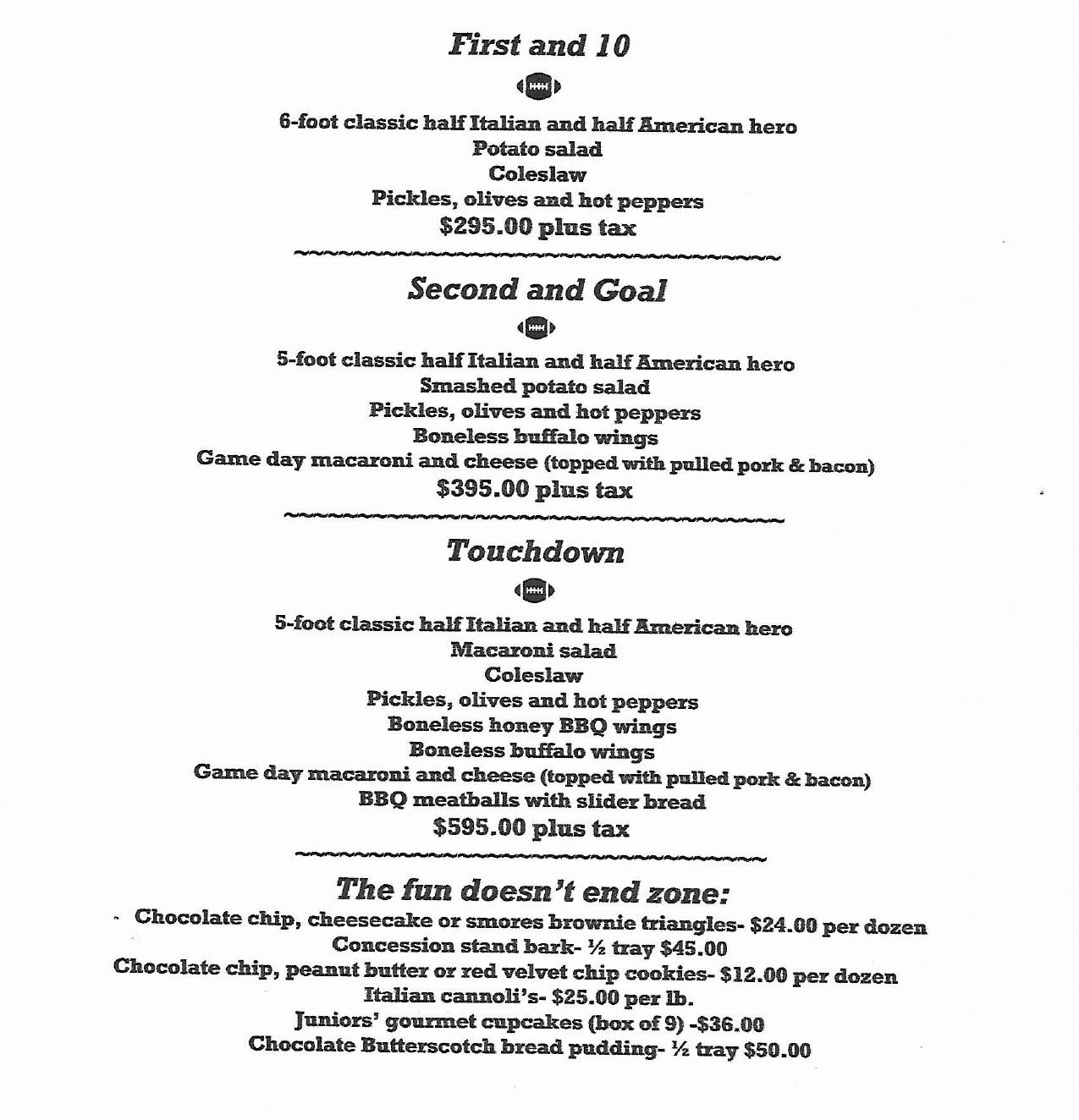 Game Day Menu